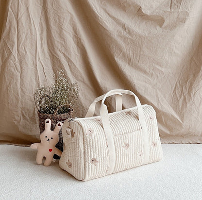 Large embroidered travel bag by eprolo, stylish Boston bag with spacious capacity and durable fabric for travel and daily use.