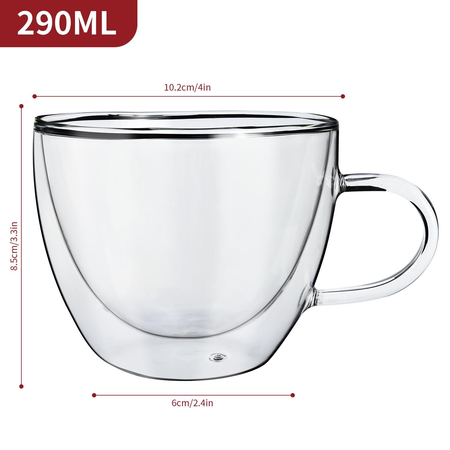 Set of two Vinsani double wall glasses, 290ml Vaso design, showcasing clear, insulated glassware with sleek shape and modern style.