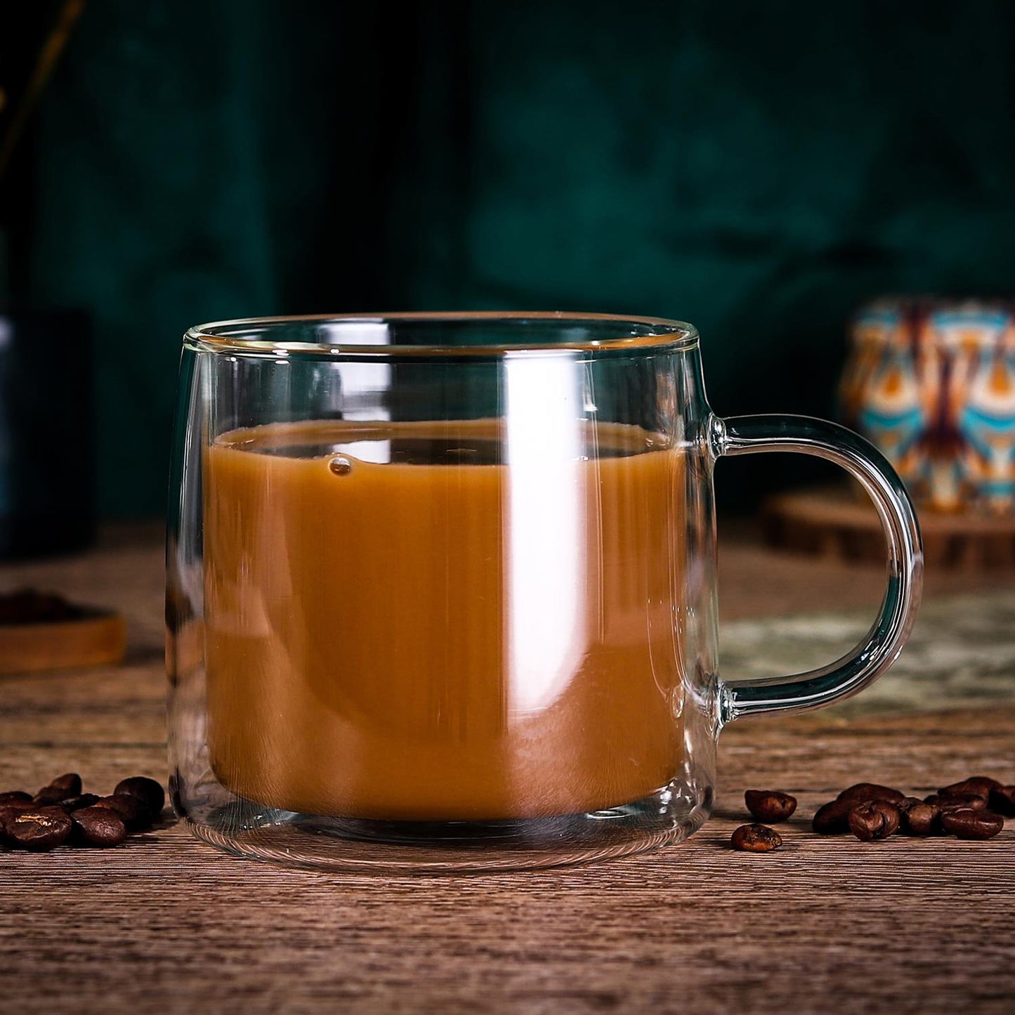 Set of two Vinsani double-walled Copa glasses, 260ml capacity, showcasing sleek design and clear glass construction.