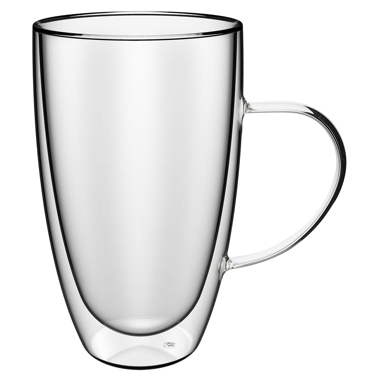 Set of two Vinsani double wall 600ml glasses with clear glass design, perfect for hot or cold beverages.