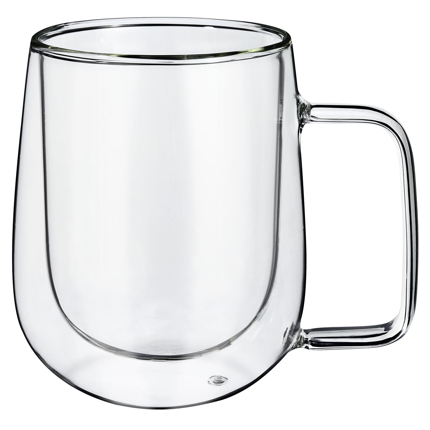 Set of two Vinsani double-walled 305ml glass coffee cups with clear insulation and sleek design.