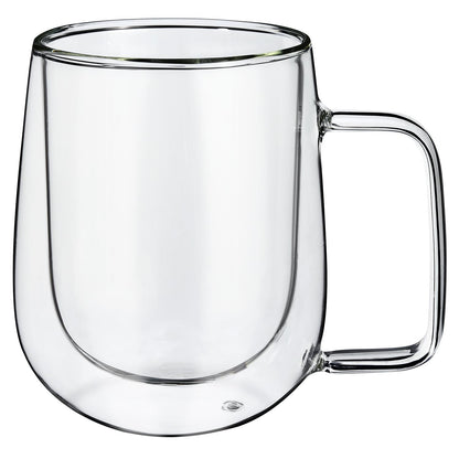 Set of two Vinsani double-walled 305ml glass coffee cups with clear insulation and sleek design.