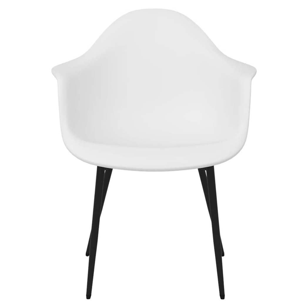 Pair of white vidaXL dining chairs made of durable PP plastic, featuring a modern design and ergonomic shape.