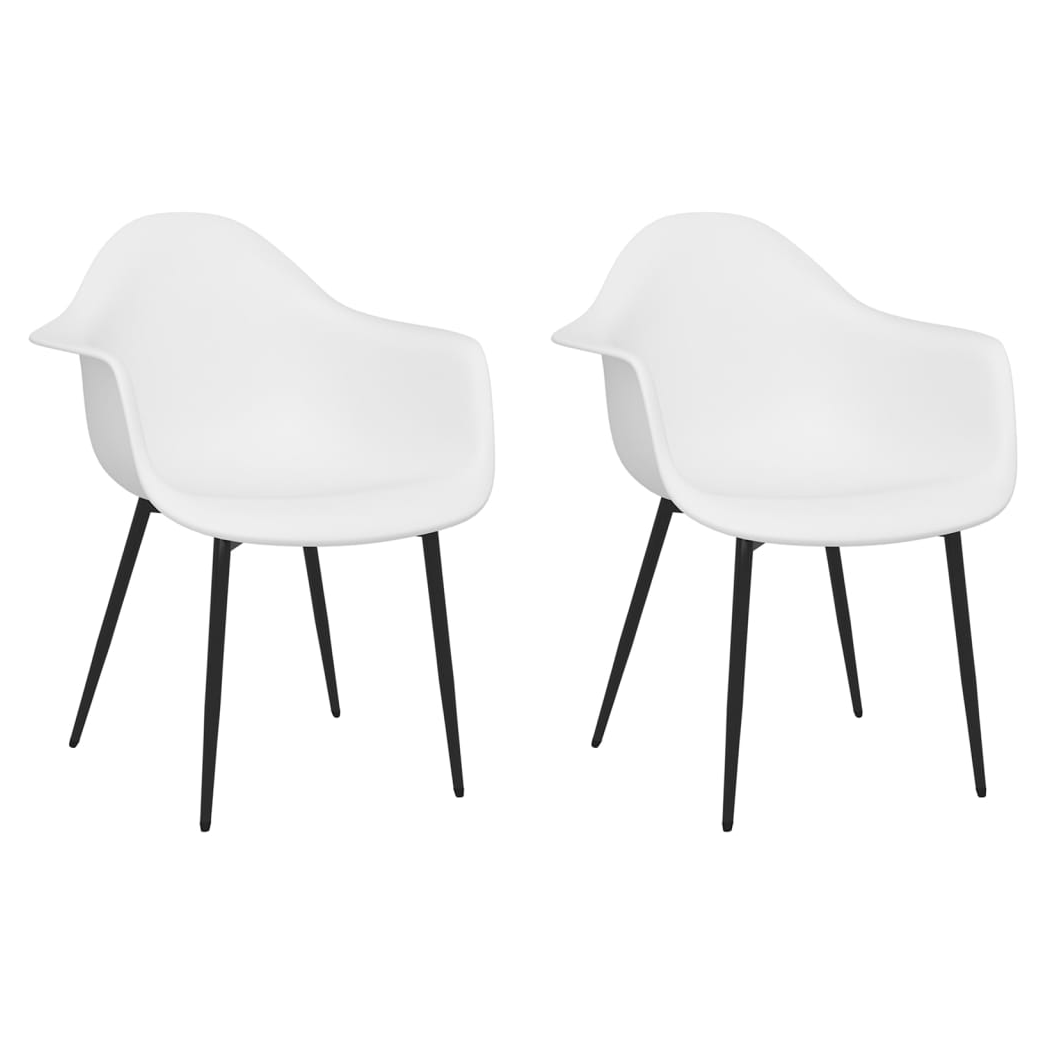 Set of two white vidaXL dining chairs with durable PP seats and modern design.