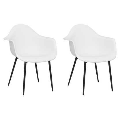 Set of two white vidaXL dining chairs with durable PP seats and modern design.