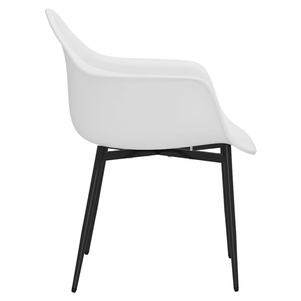 Pair of white vidaXL dining chairs with durable polypropylene seats and sleek design, ideal for modern dining rooms.