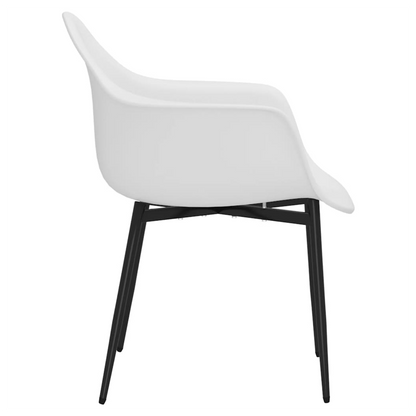 Pair of white vidaXL dining chairs with durable polypropylene seats and sleek design, ideal for modern dining rooms.