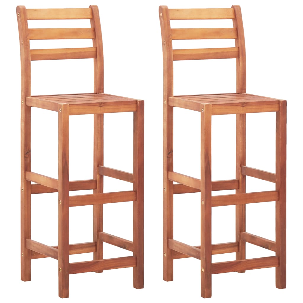 Two solid acacia wood bar chairs with modern design, suitable for kitchen or bar area, by vidaXL.