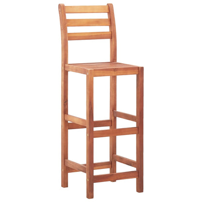 Two solid acacia wood bar chairs with backrests, crafted by vidaXL, featuring a natural wood finish and sturdy design.