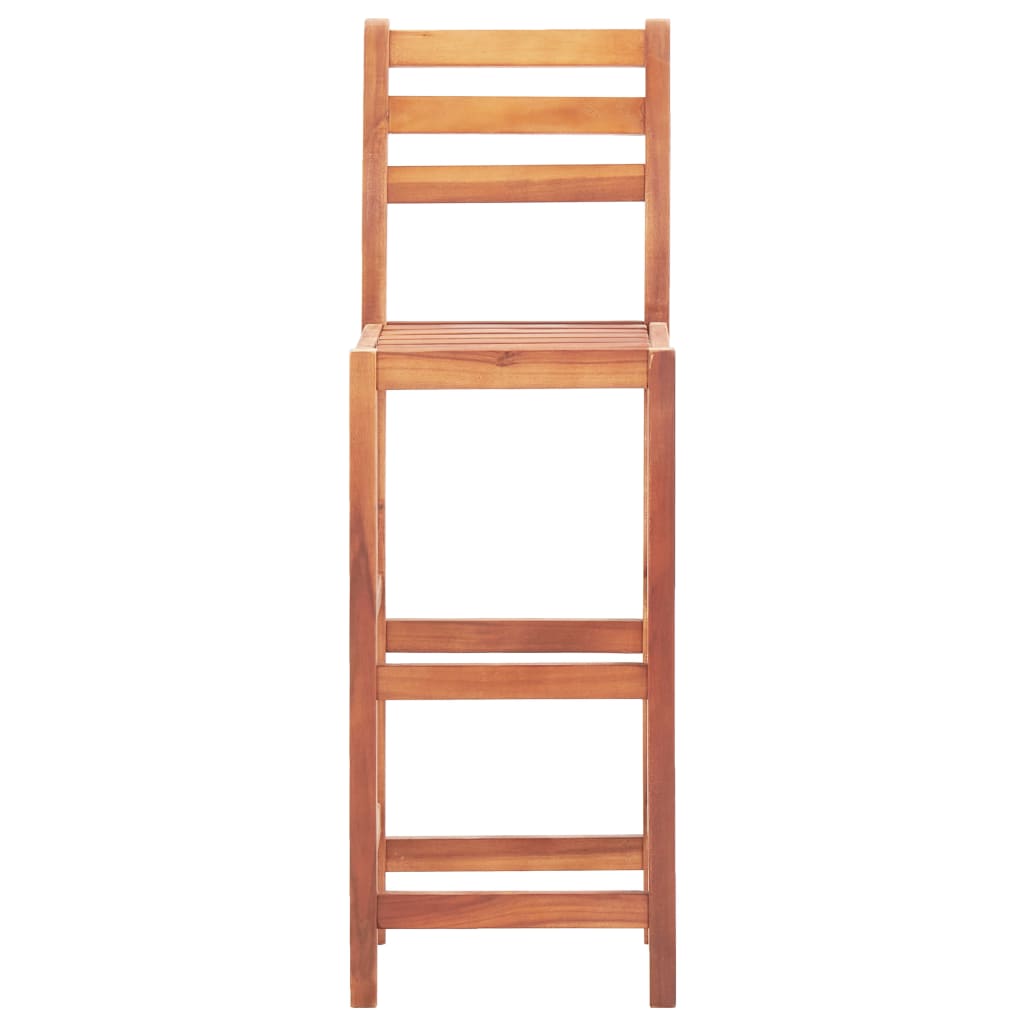 Two solid acacia wood bar chairs with sturdy design and natural finish, perfect for kitchen or bar area seating.
