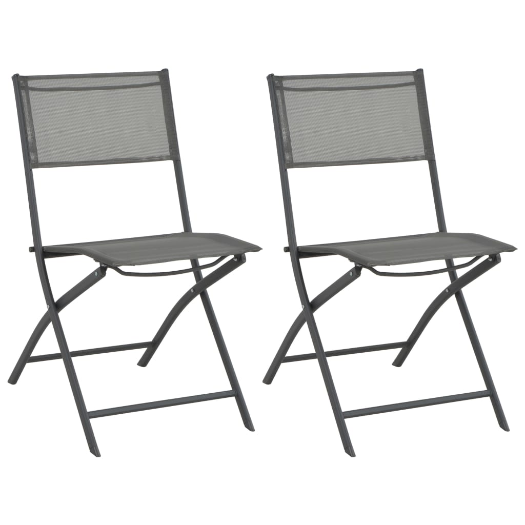 Two vidaXL folding outdoor chairs with steel frames and Textilene fabric, lightweight and portable for outdoor seating.