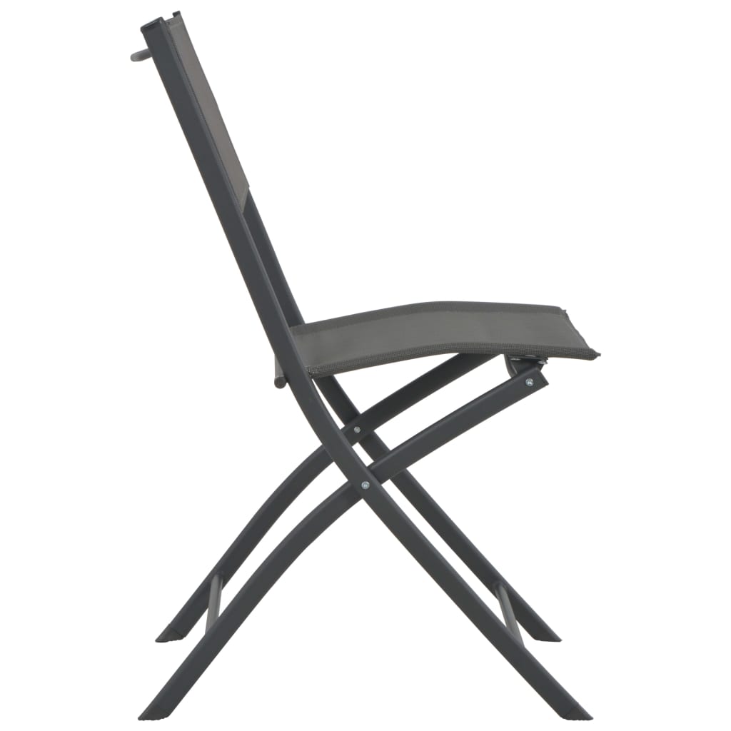 Two vidaXL folding outdoor chairs with steel frames and Textilene fabric, shown in a relaxed outdoor setting.
