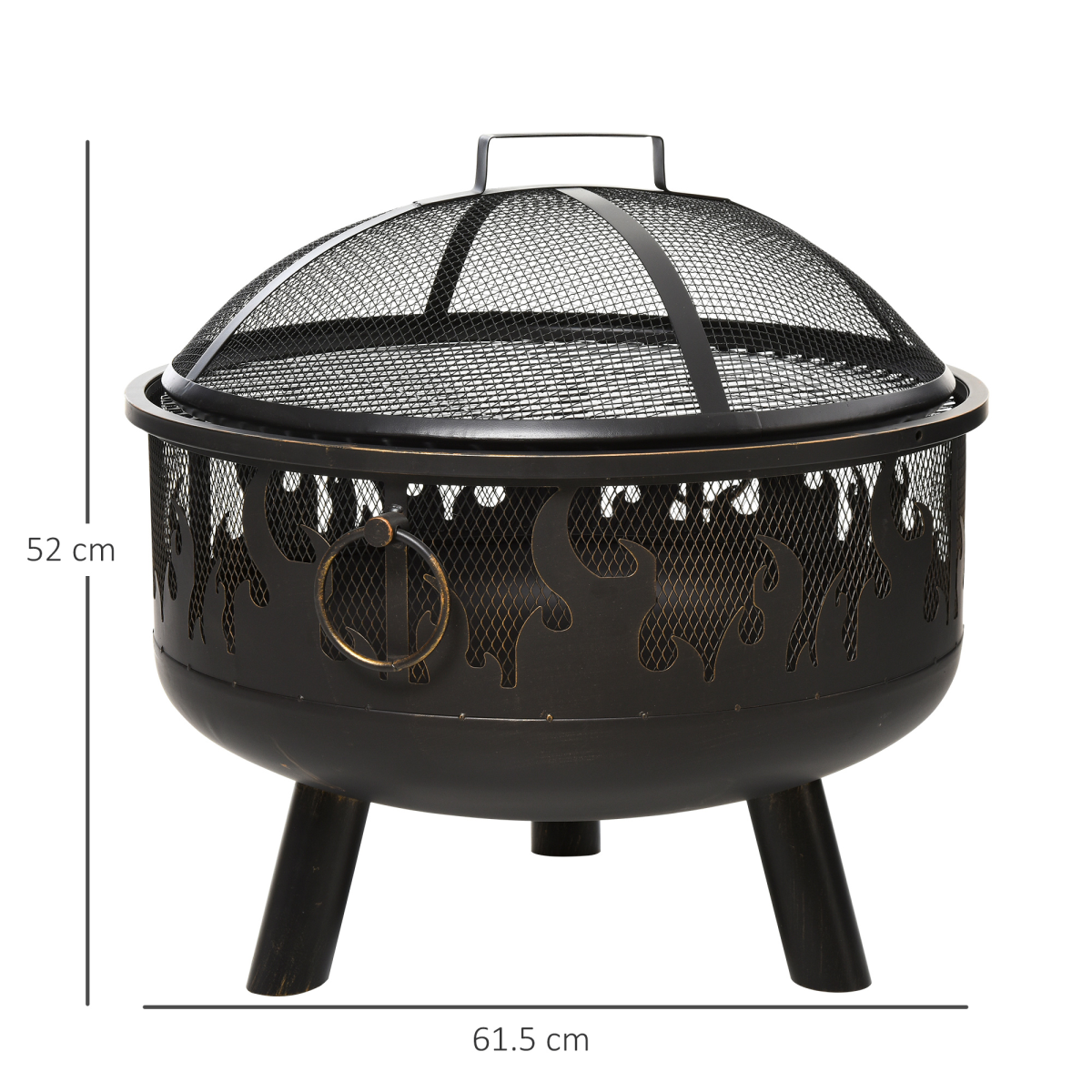 Outdoor Outsunny 61.5cm 2-in-1 fire pit and firewood BBQ garden cooker with heater for outdoor gatherings and cooking.