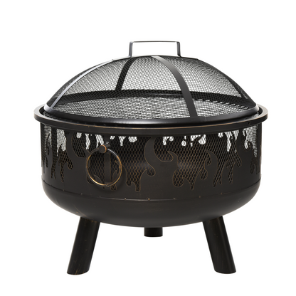 Outsunny 61.5cm 2-in-1 outdoor fire pit and firewood BBQ garden cooker with a metal design and cooking grate.
