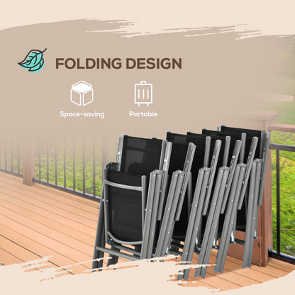 Outsunny 7-piece garden dining set with grey aluminium table and six reclining chairs for outdoor use.