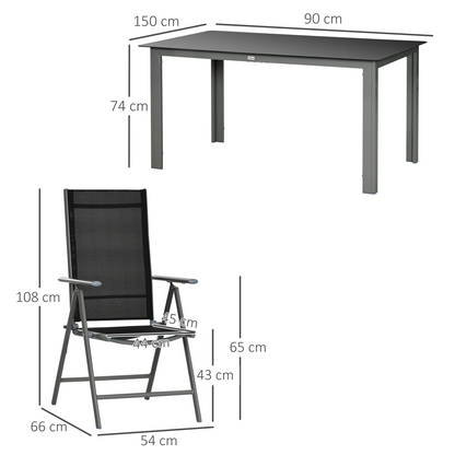 Outsunny 7-piece garden dining set with grey aluminium table and six reclining chairs, ideal for outdoor dining and relaxation.
