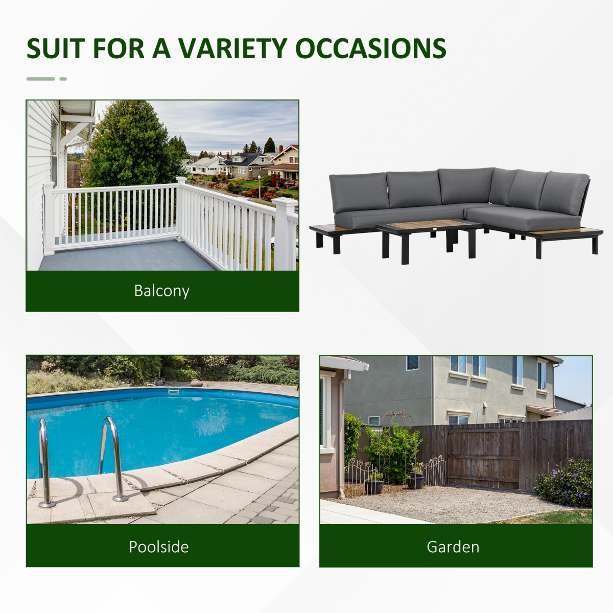 Outsunny 4-piece garden furniture conversation set with loveseat and table in grey, outdoor patio seating arrangement