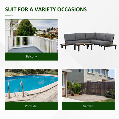 Outsunny 4-piece garden furniture conversation set with loveseat and table in grey, outdoor patio seating arrangement