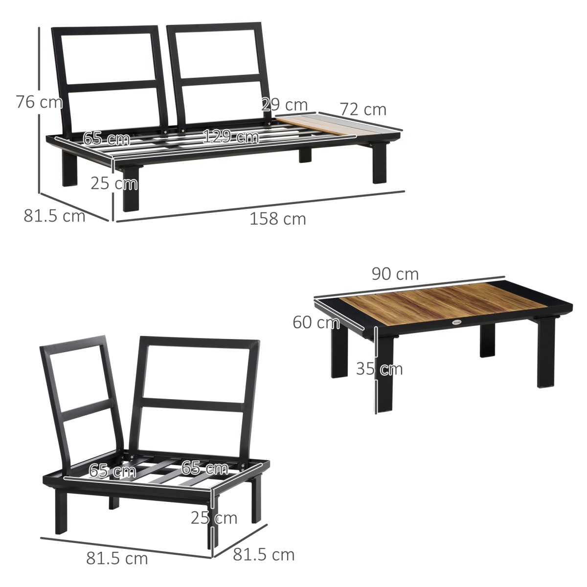 Outsunny 4-piece garden furniture conversation set with loveseat and table in grey, outdoor patio seating with cushions.