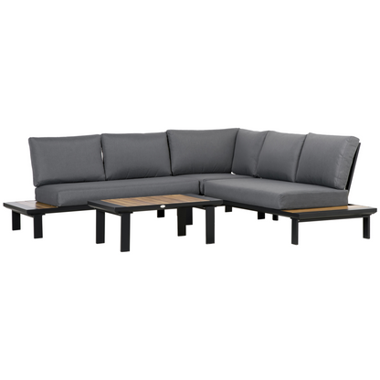 Outsunny 4-piece garden furniture conversation set with loveseat and table in grey, outdoor patio seating for relaxing gatherings.