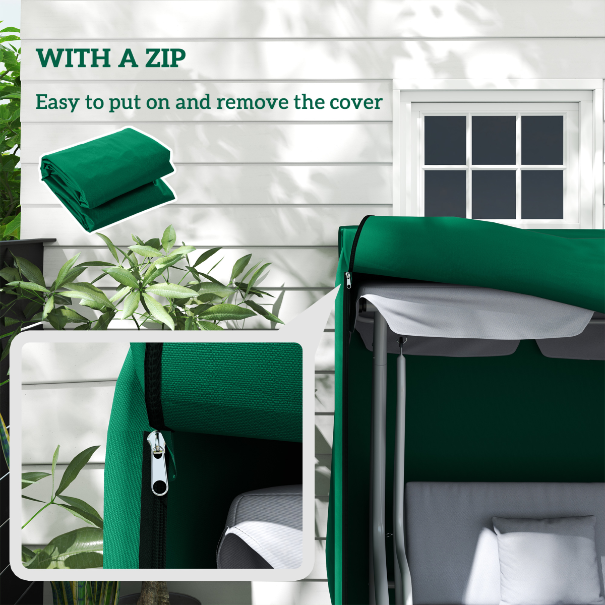 Outsunny 3 seater garden swing cover in black, windproof and anti-UV, measuring 220 x 125 x 172cm, protects outdoor furniture.