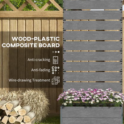 Grey raised garden bed with trellis and drainage hole, outdoor planter box for vegetables and flowers, by Outsunny