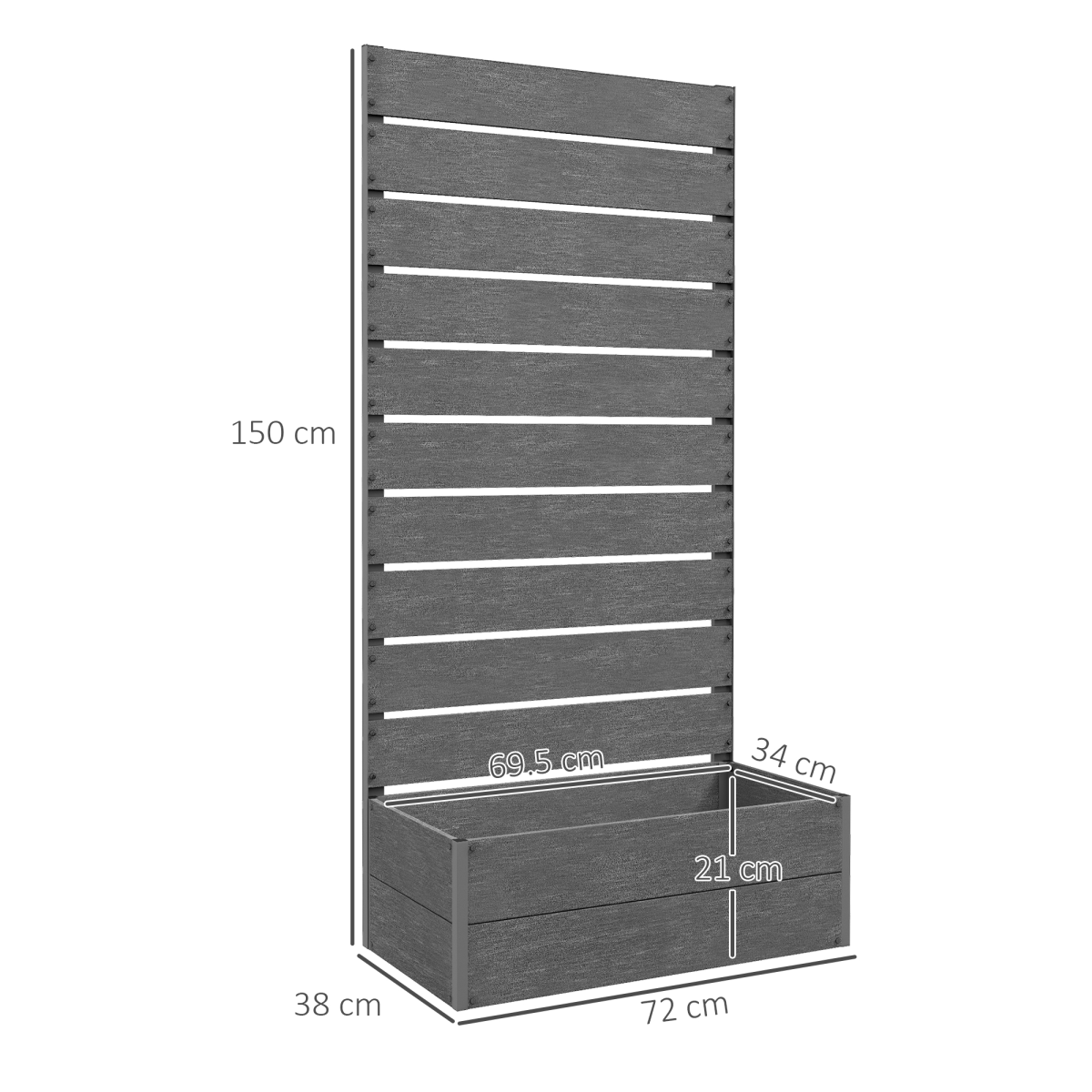 Outsunny grey raised garden bed with trellis and drainage hole, ideal for vegetable or flower planting in outdoor spaces