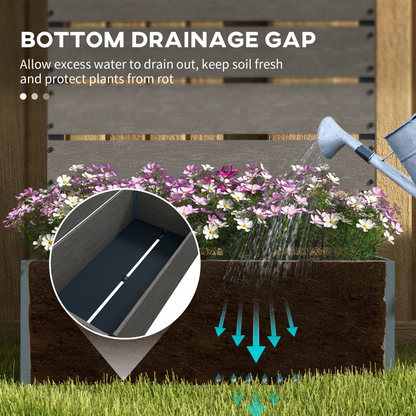 Outsunny grey raised garden bed with trellis and drainage hole, ideal for planting flowers or vegetables in a durable planter box