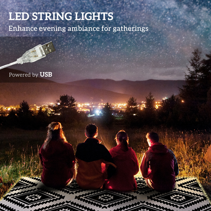 Waterproof outdoor rug with LED string lights by Outsunny, 182x274cm, featuring a stylish design for patio or garden use.