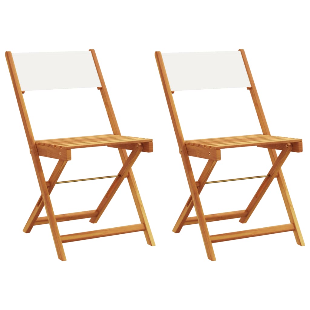 Two cream white solid wood bistro chairs with fabric seats, featuring a classic design from vidaXL.