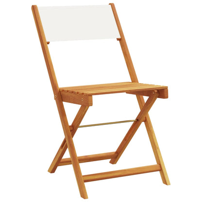 Two cream white solid wood bistro chairs with fabric seats, featuring a rustic design from vidaXL.