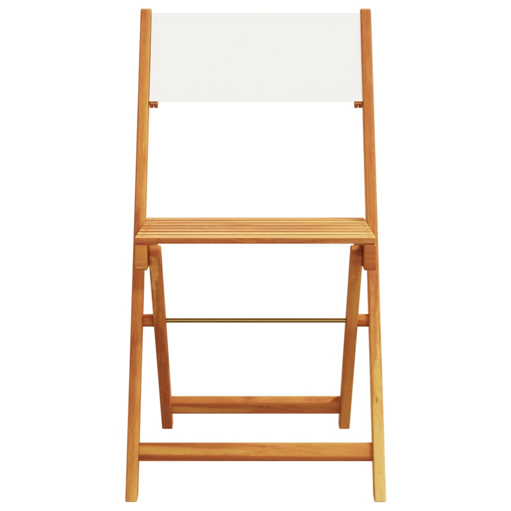 Two cream white solid wood bistro chairs with fabric seats, crafted from acacia wood, by vidaXL.