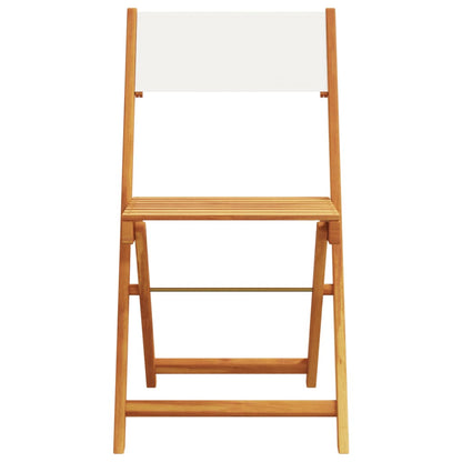 Two cream white solid wood bistro chairs with fabric seats, crafted from acacia wood, by vidaXL.