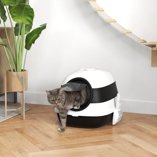 Black foldable cat litter tray from PawHut with high sides and hood, designed for easy cleaning and odor control.