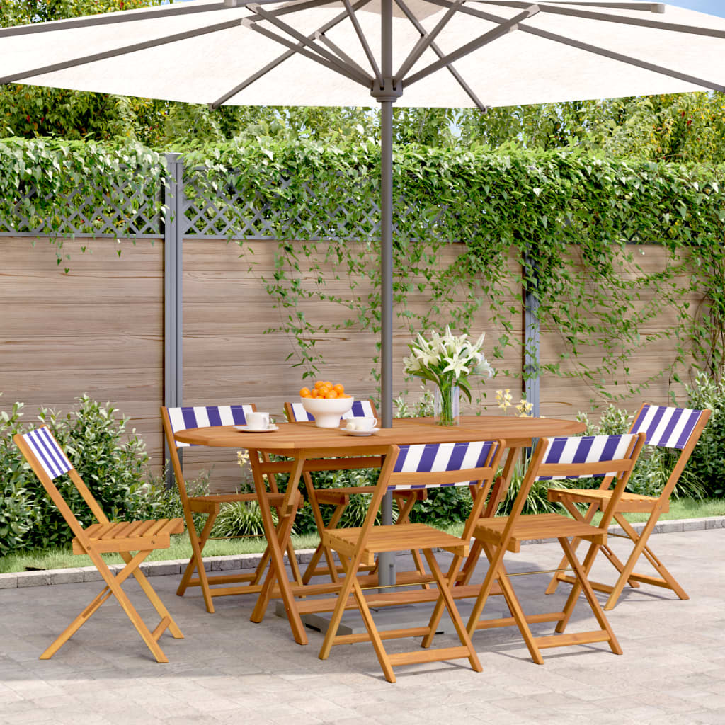 Two cream white bistro chairs with solid wood acacia frames and fabric seats, ideal for dining or casual seating.