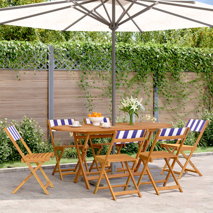 Two cream white bistro chairs with solid wood acacia frames and fabric seats, ideal for dining or casual seating.