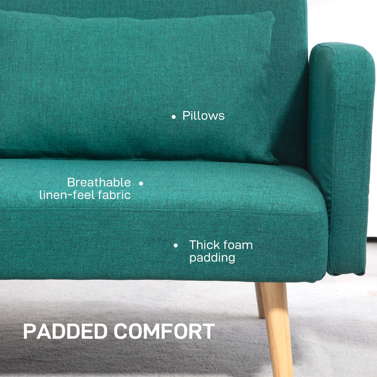 HOMCOM convertible sofa bed settee with cushions and adjustable backrest, modern multi-functional living room furniture.