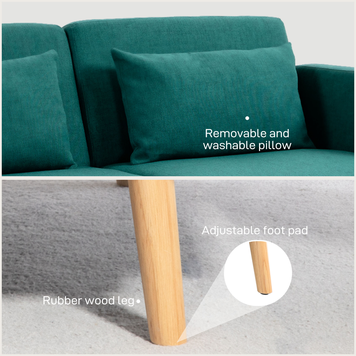 HOMCOM convertible sofa bed settee with cushions and adjustable backrest, showing a versatile modern furniture piece for living rooms.