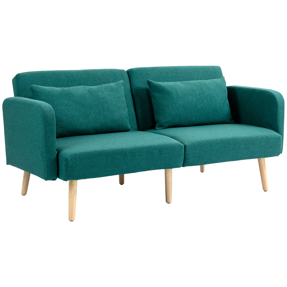 HOMCOM convertible sofa bed settee with cushions and adjustable backrest, showing a versatile living room furniture piece.