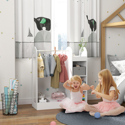 AIYAPLAY kids cloth rail with storage shelf, boxes, and mirror for bedroom organization and dressing area.
