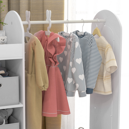 Kids cloth rail with storage shelf, boxes, and mirror from AIYAPLAY, designed for bedroom organization and child-friendly decor.