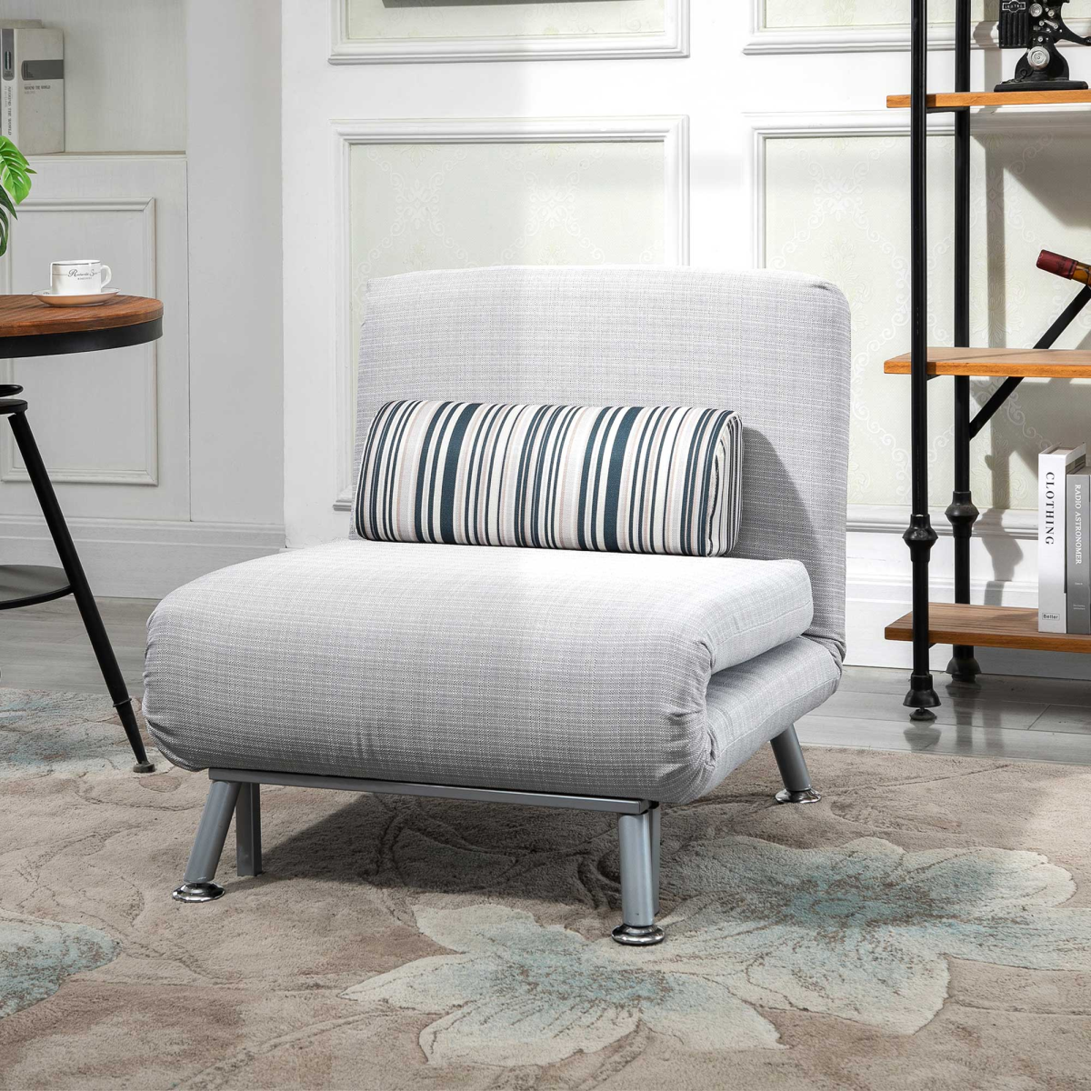 HOMCOM single folding sleeper chair bed in 5-position convertible setup with fabric upholstery and wooden legs.