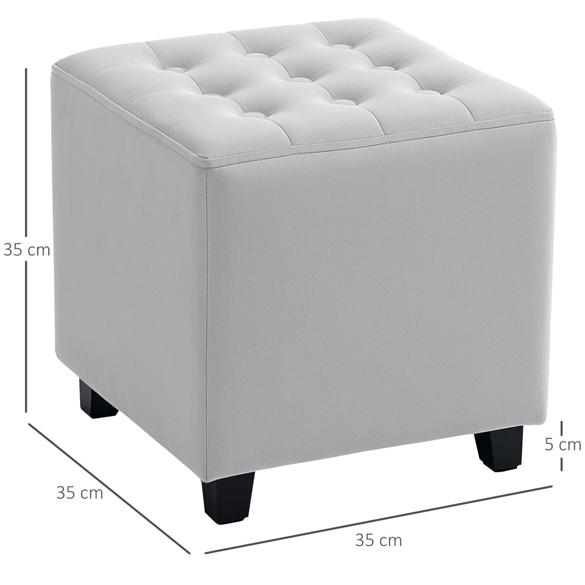 Small HOMCOM square footstool with wooden legs, compact ottoman suitable for bedroom decor and seating.