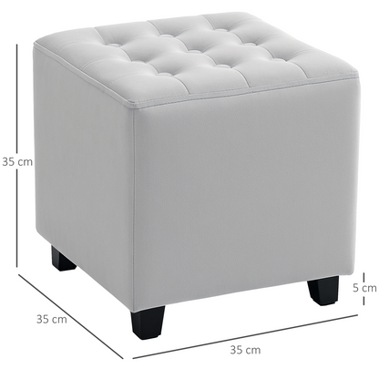 Small HOMCOM square footstool with wooden legs, compact ottoman suitable for bedroom decor and seating.