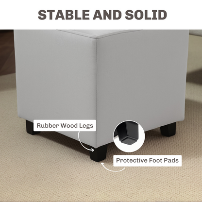 Small HOMCOM square footstool with wooden legs, versatile ottoman suitable for bedroom or living room decor.