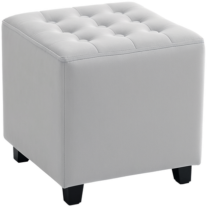 HOMCOM square small ottoman footstool with wooden legs, ideal for bedroom decor and seating.