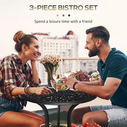 Outsunny 3-piece patio bistro set with outdoor table, chairs, and umbrella hole for garden or patio outdoor dining.