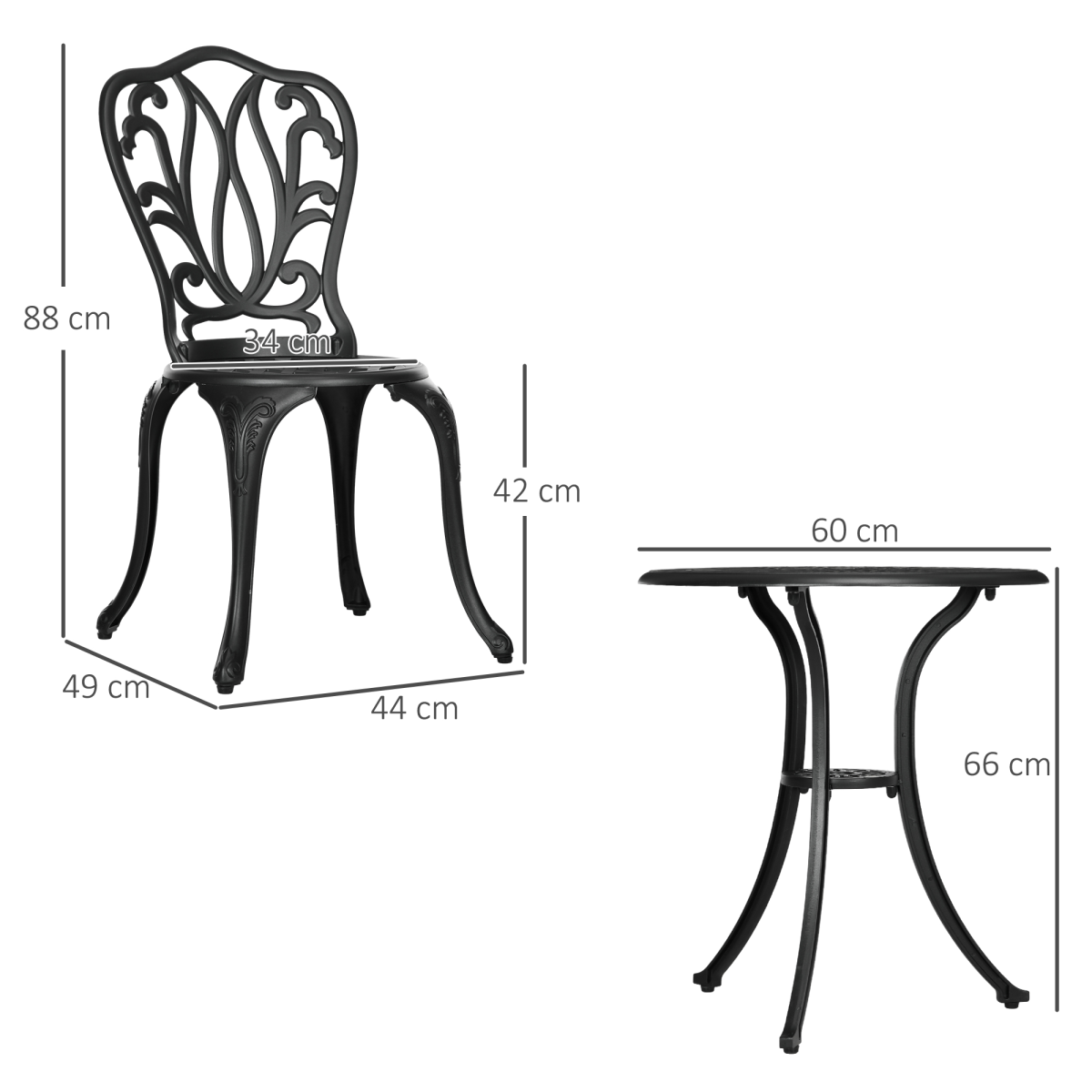 Outsunny 3-piece patio bistro set with outdoor table and umbrella hole, including two chairs and a round table for outdoor dining