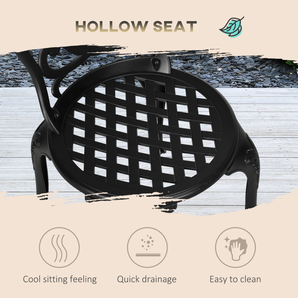 Outsunny 3-piece outdoor patio bistro set with table, two chairs, and umbrella hole for garden or balcony seating.