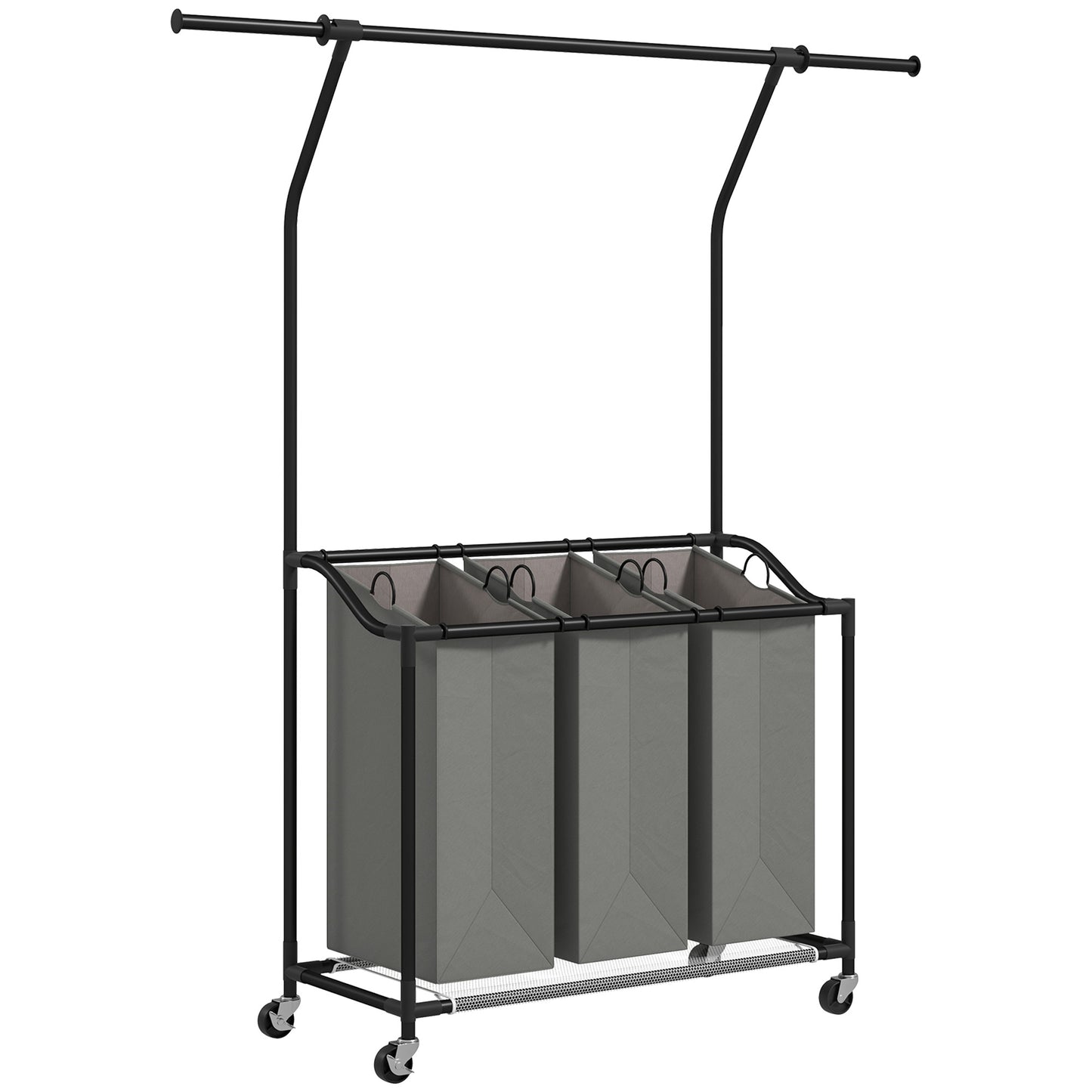 126L Laundry Sorter, Laundry Basket with 3-Bag Organiser, Dark Grey